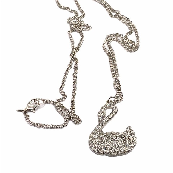 Swan Crystal Necklace Silver Tone 31” - Picture 2 of 13